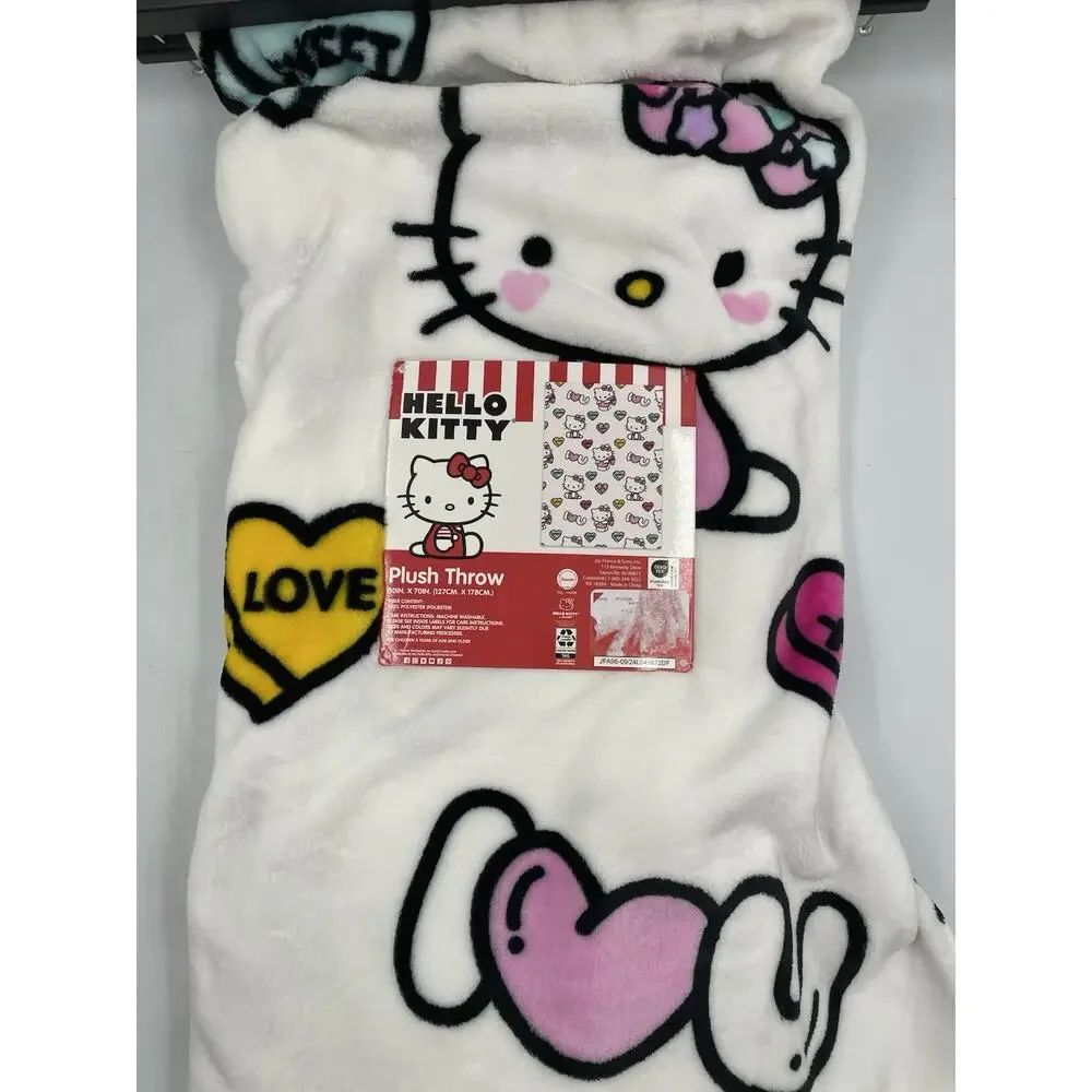 Hello Kitty Conversation Hearts Valentines Plush Throw Blanket 50x70